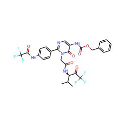 CC(C)[C@@H](NC(=O)Cn1c(-c2ccc(NC(=O)C(F)(F)F)cc2)ncc(NC(=O)OCc2ccccc2)c1=O)C(=O)C(F)(F)F ZINC000026017806