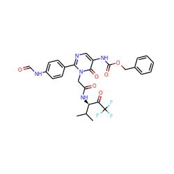 CC(C)[C@@H](NC(=O)Cn1c(-c2ccc(NC=O)cc2)ncc(NC(=O)OCc2ccccc2)c1=O)C(=O)C(F)(F)F ZINC000026019248