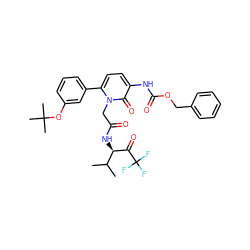 CC(C)[C@@H](NC(=O)Cn1c(-c2cccc(OC(C)(C)C)c2)ccc(NC(=O)OCc2ccccc2)c1=O)C(=O)C(F)(F)F ZINC000026982663