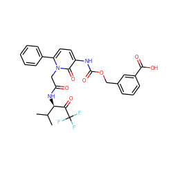 CC(C)[C@@H](NC(=O)Cn1c(-c2ccccc2)ccc(NC(=O)OCc2cccc(C(=O)O)c2)c1=O)C(=O)C(F)(F)F ZINC000027079750