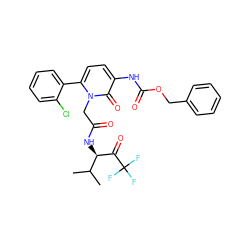 CC(C)[C@@H](NC(=O)Cn1c(-c2ccccc2Cl)ccc(NC(=O)OCc2ccccc2)c1=O)C(=O)C(F)(F)F ZINC000026991356