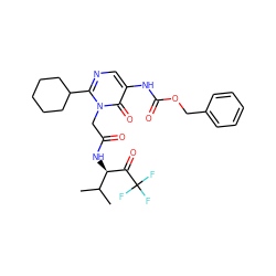 CC(C)[C@@H](NC(=O)Cn1c(C2CCCCC2)ncc(NC(=O)OCc2ccccc2)c1=O)C(=O)C(F)(F)F ZINC000026018993