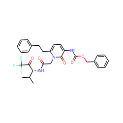 CC(C)[C@@H](NC(=O)Cn1c(CCc2ccccc2)ccc(NC(=O)OCc2ccccc2)c1=O)C(=O)C(F)(F)F ZINC000026971611