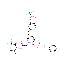 CC(C)[C@@H](NC(=O)Cn1cc(Cc2cccc(NC(=O)C(F)(F)F)c2)cc(NC(=O)OCc2ccccc2)c1=O)C(=O)C(F)(F)F ZINC000026839277