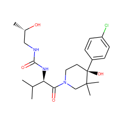 CC(C)[C@@H](NC(=O)NC[C@H](C)O)C(=O)N1CC[C@](O)(c2ccc(Cl)cc2)C(C)(C)C1 ZINC000299820514