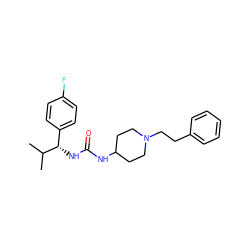 CC(C)[C@@H](NC(=O)NC1CCN(CCc2ccccc2)CC1)c1ccc(F)cc1 ZINC000200027075