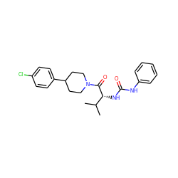 CC(C)[C@@H](NC(=O)Nc1ccccc1)C(=O)N1CCC(c2ccc(Cl)cc2)CC1 ZINC000095578787