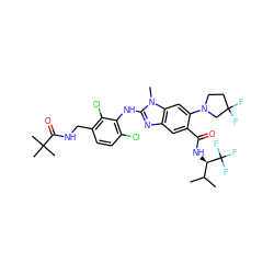 CC(C)[C@@H](NC(=O)c1cc2nc(Nc3c(Cl)ccc(CNC(=O)C(C)(C)C)c3Cl)n(C)c2cc1N1CCC(F)(F)C1)C(F)(F)F ZINC000169700918