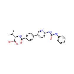 CC(C)[C@@H](NC(=O)c1ccc(-c2ccc(NC(=O)Nc3ccccc3)nc2)cc1)C(=O)O ZINC000072124936