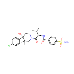 CC(C)[C@@H](NC(=O)c1ccc(S(N)(=O)=O)cc1)C(=O)N1CC[C@](O)(c2ccc(Cl)cc2)C(C)(C)C1 ZINC000096272222