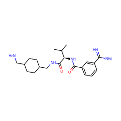 CC(C)[C@@H](NC(=O)c1cccc(C(=N)N)c1)C(=O)NCC1CCC(CN)CC1 ZINC000027858530