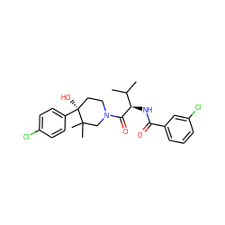 CC(C)[C@@H](NC(=O)c1cccc(Cl)c1)C(=O)N1CC[C@](O)(c2ccc(Cl)cc2)C(C)(C)C1 ZINC000096272196