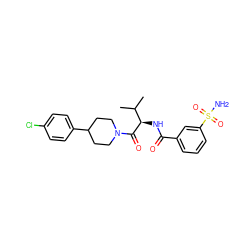 CC(C)[C@@H](NC(=O)c1cccc(S(N)(=O)=O)c1)C(=O)N1CCC(c2ccc(Cl)cc2)CC1 ZINC000096272186