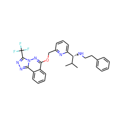 CC(C)[C@@H](NCCc1ccccc1)c1cccc(COc2nn3c(C(F)(F)F)nnc3c3ccccc23)n1 ZINC000026499396