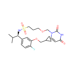 CC(C)[C@@H](NS(=O)(=O)CCCOCn1ccc(=O)[nH]c1=O)c1ccc(F)c(OCC2CC2)c1 ZINC000116099795