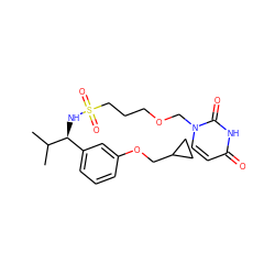 CC(C)[C@@H](NS(=O)(=O)CCCOCn1ccc(=O)[nH]c1=O)c1cccc(OCC2CC2)c1 ZINC000116099724