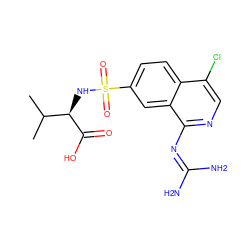 CC(C)[C@@H](NS(=O)(=O)c1ccc2c(Cl)cnc(N=C(N)N)c2c1)C(=O)O ZINC000014960772