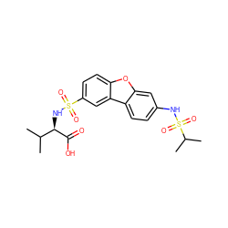 CC(C)[C@@H](NS(=O)(=O)c1ccc2oc3cc(NS(=O)(=O)C(C)C)ccc3c2c1)C(=O)O ZINC000040914527