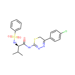 CC(C)[C@@H](NS(=O)(=O)c1ccccc1)C(=O)NC1=NN=C(c2ccc(Cl)cc2)CS1 ZINC000013864149