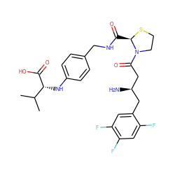 CC(C)[C@@H](Nc1ccc(CNC(=O)[C@H]2SCCN2C(=O)C[C@H](N)Cc2cc(F)c(F)cc2F)cc1)C(=O)O ZINC000064746502