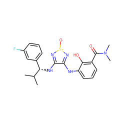 CC(C)[C@@H](Nc1n[s+]([O-])nc1Nc1cccc(C(=O)N(C)C)c1O)c1cccc(F)c1 ZINC000253664545