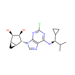 CC(C)[C@@H](Nc1nc(Cl)nc2c1ncn2[C@H]1[C@H](O)[C@H](O)[C@@H]2C[C@@H]21)C1CC1 ZINC000095557250