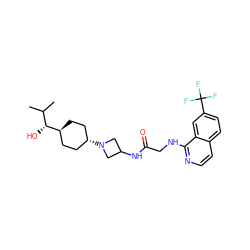 CC(C)[C@@H](O)[C@H]1CC[C@H](N2CC(NC(=O)CNc3nccc4ccc(C(F)(F)F)cc34)C2)CC1 ZINC000149115238