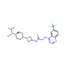 CC(C)[C@@H](O)[C@H]1CC[C@H](N2CC(NC(=O)CNc3ncnc4ccc(C(F)(F)F)cc34)C2)CC1 ZINC000149157639