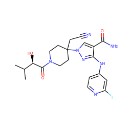 CC(C)[C@@H](O)C(=O)N1CCC(CC#N)(n2cc(C(N)=O)c(Nc3ccnc(F)c3)n2)CC1 ZINC000220953757