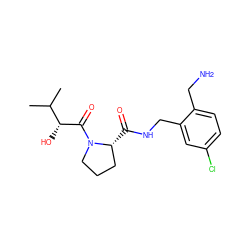 CC(C)[C@@H](O)C(=O)N1CCC[C@H]1C(=O)NCc1cc(Cl)ccc1CN ZINC000028363865