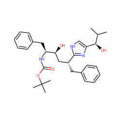 CC(C)[C@@H](O)c1c[nH]c([C@H](Cc2ccccc2)C[C@H](O)[C@H](Cc2ccccc2)NC(=O)OC(C)(C)C)n1 ZINC000013738587