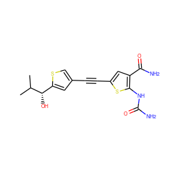 CC(C)[C@@H](O)c1cc(C#Cc2cc(C(N)=O)c(NC(N)=O)s2)cs1 ZINC000028524577
