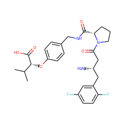 CC(C)[C@@H](Oc1ccc(CNC(=O)[C@@H]2CCCN2C(=O)C[C@@H](N)Cc2cc(F)ccc2F)cc1)C(=O)O ZINC000028386850