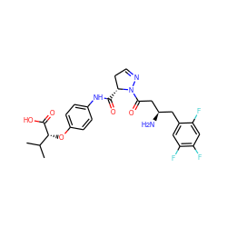 CC(C)[C@@H](Oc1ccc(NC(=O)[C@@H]2CC=NN2C(=O)C[C@H](N)Cc2cc(F)c(F)cc2F)cc1)C(=O)O ZINC000040421970