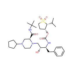CC(C)[C@@H]1[C@H](OC(=O)N[C@@H](Cc2ccccc2)[C@H](O)CN2CCN(C3CCCC3)C[C@H]2C(=O)NC(C)(C)C)CCS1(=O)=O ZINC000023357731