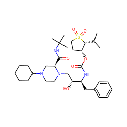 CC(C)[C@@H]1[C@H](OC(=O)N[C@@H](Cc2ccccc2)[C@H](O)CN2CCN(C3CCCCC3)C[C@H]2C(=O)NC(C)(C)C)CCS1(=O)=O ZINC000023357728
