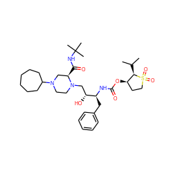 CC(C)[C@@H]1[C@H](OC(=O)N[C@@H](Cc2ccccc2)[C@H](O)CN2CCN(C3CCCCCC3)C[C@H]2C(=O)NC(C)(C)C)CCS1(=O)=O ZINC000023357725