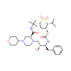 CC(C)[C@@H]1[C@H](OC(=O)N[C@@H](Cc2ccccc2)[C@H](O)CN2CCN(C3CCOCC3)C[C@H]2C(=O)NC(C)(C)C)CCS1(=O)=O ZINC000023357737