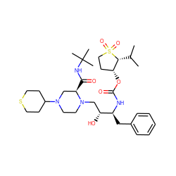 CC(C)[C@@H]1[C@H](OC(=O)N[C@@H](Cc2ccccc2)[C@H](O)CN2CCN(C3CCSCC3)C[C@H]2C(=O)NC(C)(C)C)CCS1(=O)=O ZINC000026649249