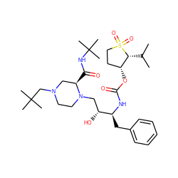 CC(C)[C@@H]1[C@H](OC(=O)N[C@@H](Cc2ccccc2)[C@H](O)CN2CCN(CC(C)(C)C)C[C@H]2C(=O)NC(C)(C)C)CCS1(=O)=O ZINC000023357722