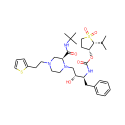 CC(C)[C@@H]1[C@H](OC(=O)N[C@@H](Cc2ccccc2)[C@H](O)CN2CCN(CCc3cccs3)C[C@H]2C(=O)NC(C)(C)C)CCS1(=O)=O ZINC000029560251