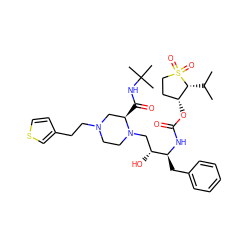 CC(C)[C@@H]1[C@H](OC(=O)N[C@@H](Cc2ccccc2)[C@H](O)CN2CCN(CCc3ccsc3)C[C@H]2C(=O)NC(C)(C)C)CCS1(=O)=O ZINC000029560254