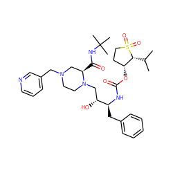 CC(C)[C@@H]1[C@H](OC(=O)N[C@@H](Cc2ccccc2)[C@H](O)CN2CCN(Cc3cccnc3)C[C@H]2C(=O)NC(C)(C)C)CCS1(=O)=O ZINC000026388208