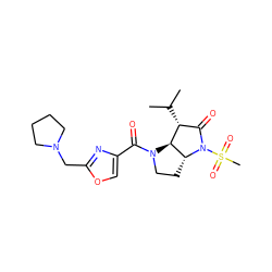 CC(C)[C@@H]1C(=O)N(S(C)(=O)=O)[C@@H]2CCN(C(=O)c3coc(CN4CCCC4)n3)[C@@H]12 ZINC000003994493