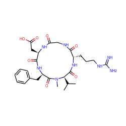 CC(C)[C@@H]1C(=O)N[C@@H](CCCNC(=N)N)C(=O)NCC(=O)N[C@H](CC(=O)O)C(=O)N[C@H](Cc2ccccc2)C(=O)N1C ZINC000006010199