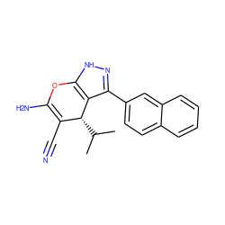 CC(C)[C@@H]1C(C#N)=C(N)Oc2[nH]nc(-c3ccc4ccccc4c3)c21 ZINC000013139110