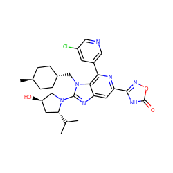 CC(C)[C@@H]1C[C@@H](O)CN1c1nc2cc(-c3noc(=O)[nH]3)nc(-c3cncc(Cl)c3)c2n1C[C@H]1CC[C@H](C)CC1 ZINC000261091913