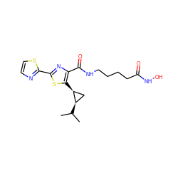 CC(C)[C@@H]1C[C@@H]1c1sc(-c2nccs2)nc1C(=O)NCCCCC(=O)NO ZINC000147373249