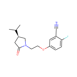 CC(C)[C@@H]1CC(=O)N(CCOc2ccc(F)c(C#N)c2)C1 ZINC001772585610