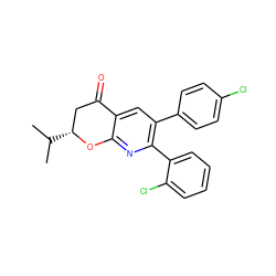 CC(C)[C@@H]1CC(=O)c2cc(-c3ccc(Cl)cc3)c(-c3ccccc3Cl)nc2O1 ZINC000049053911